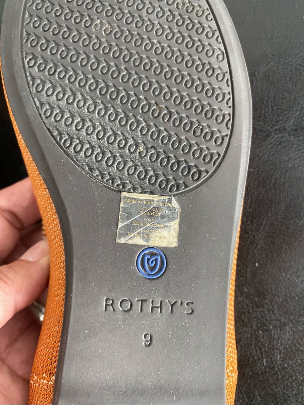 Rothy's Caramel Knit Flats with Blue Trim - Picture 8 of 10